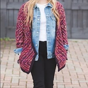 NEW Moth Anthro Jacquard Cardigan Wool sweater w/ zip pockets